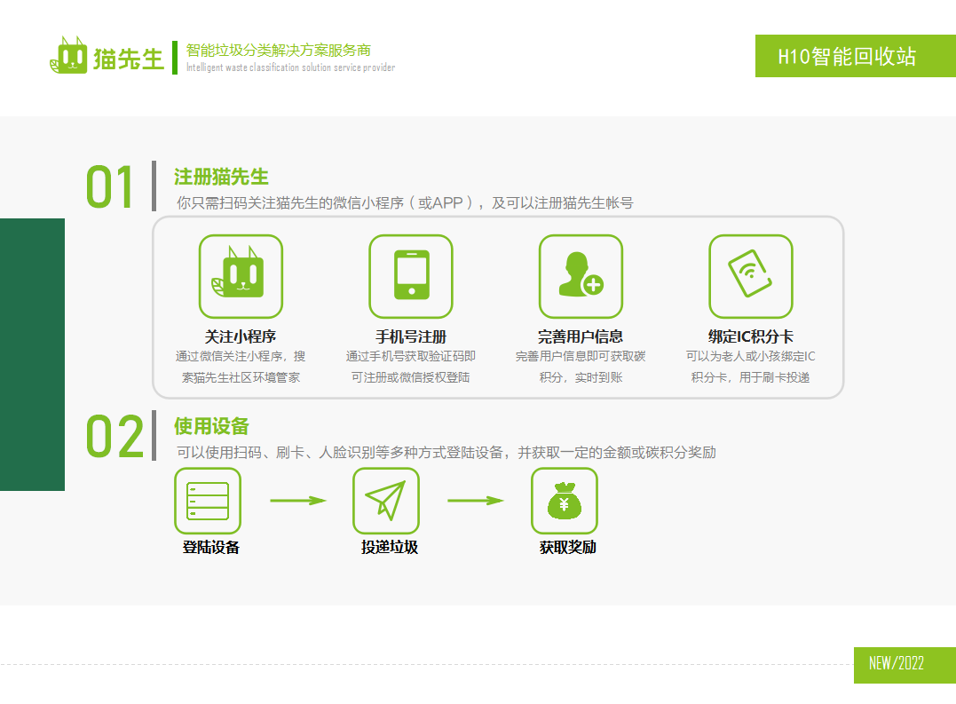 貓先生智能再生資源回收站，廢舊物資回收站，智能再生資源回收箱使用流程，社區(qū)垃圾分類站生產(chǎn)廠家